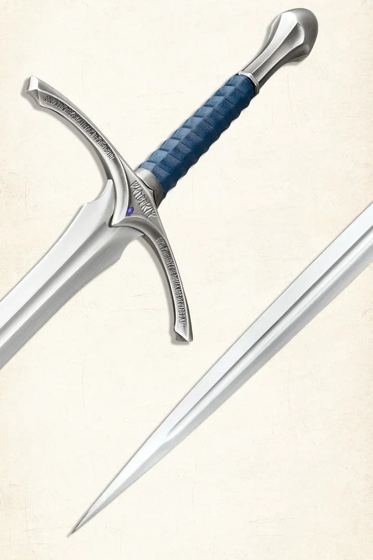 High-quality Glamdring sword replica of Gandalf the Grey from LOTR with leather-wrapped scabbard and sharp steel blade