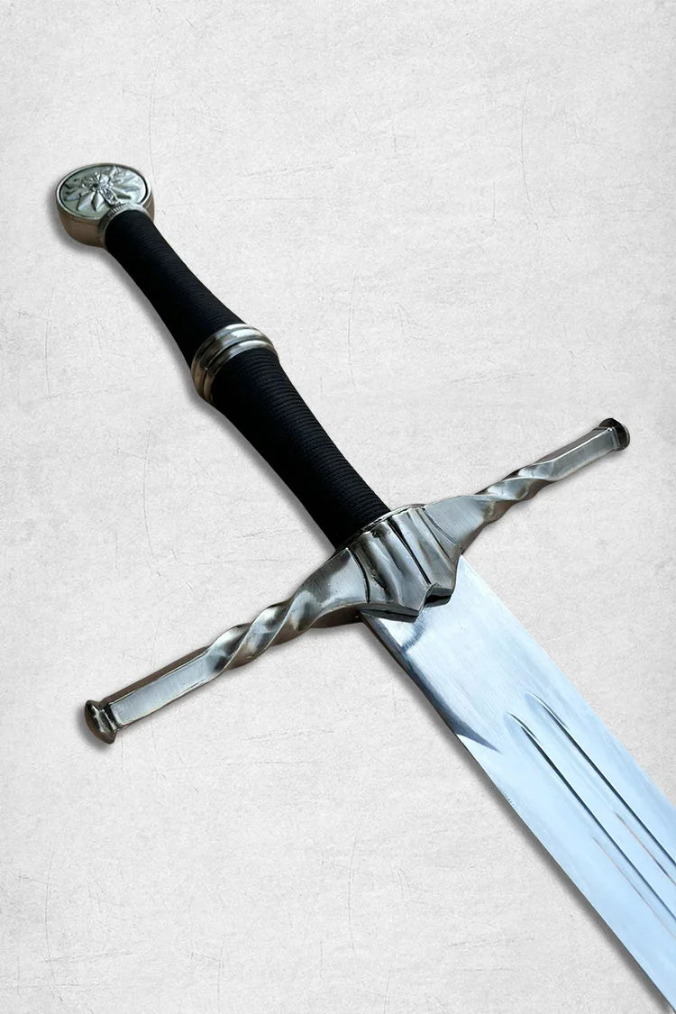Witcher fantasy sword replica, silver sword hand forged for cosplay fans and collectors