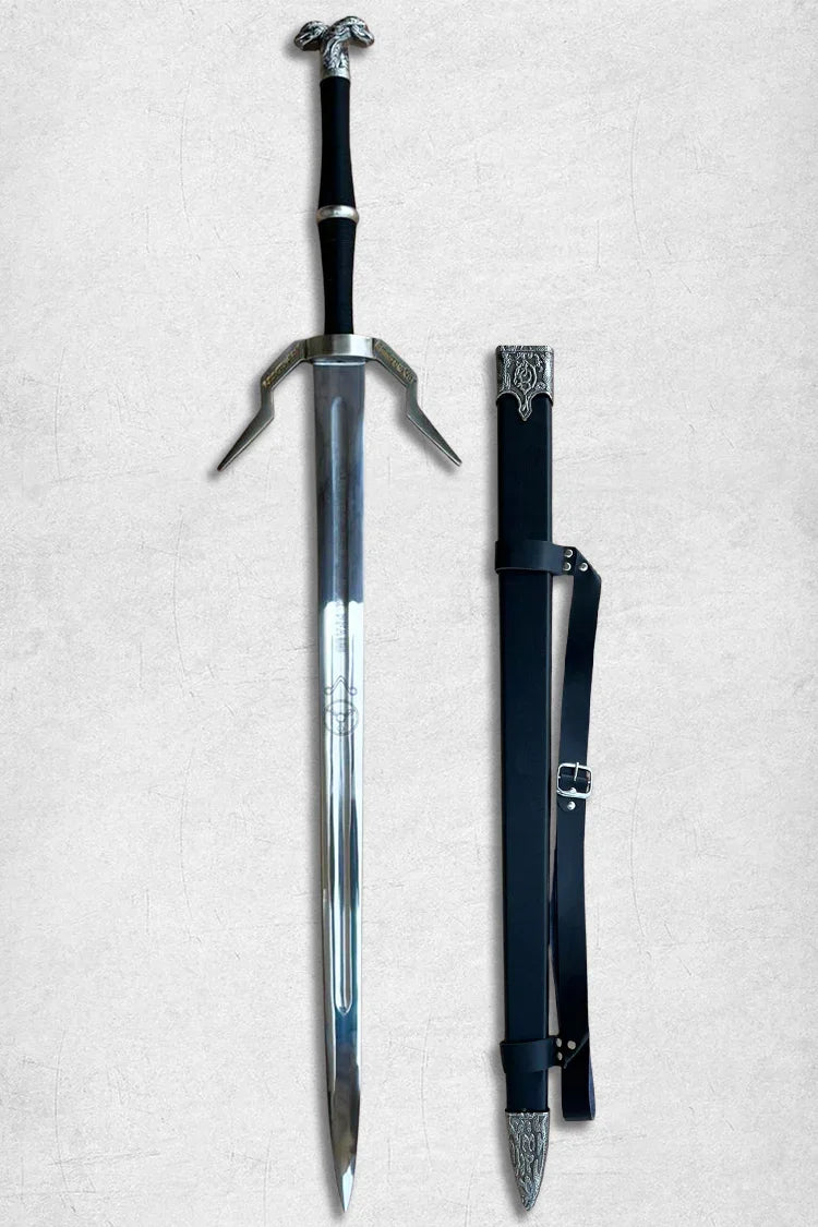 Hand forged Witcher Silver Sword replica, high carbon steel fantasy sword for collectors and cosplay